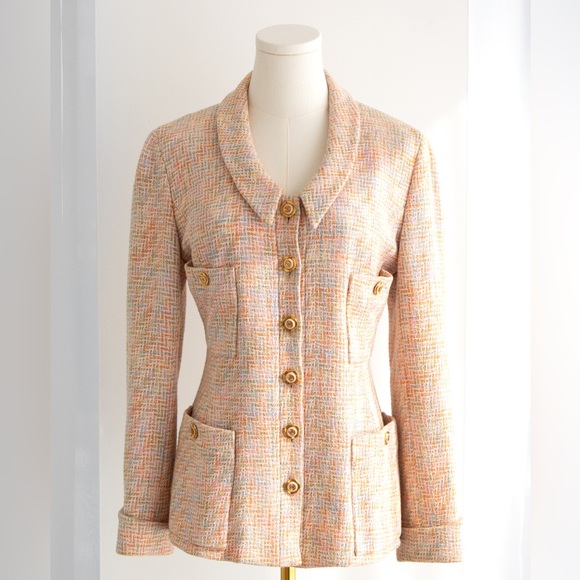 Chanel Vintage Cruise 1994 Multicolor Pastel Pink Orange 94C Tweed Jacket - Picture 5 of 16